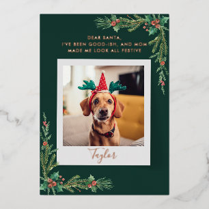 Naughty or Nice Cute Pet Dog Custom Christmas Foil Holiday Card