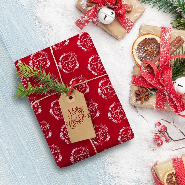 Naughty or Nice Floral Sprig Pattern Christmas Wrapping Paper (Creator Uploaded)