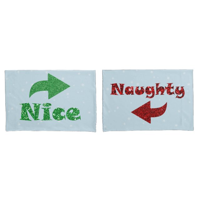 Naughty or Nice Funny Blue Christmas Pillowcase (Front-Set)