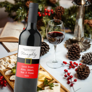 Naughty or Nice? Funny Christmas Santa suit Wine Label