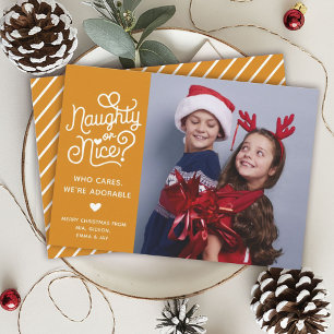 Naughty or Nice Funny Cute Kids Sibling Photo Holiday Card