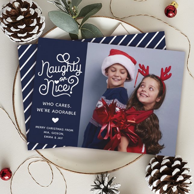 Naughty or Nice Funny Cute Kids Sibling Photo Holiday Card (Creator Uploaded)