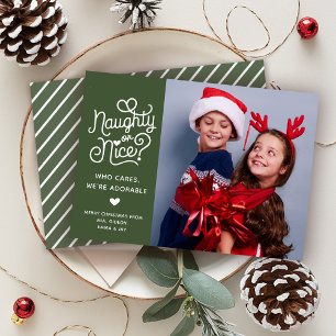 Naughty or Nice Funny Cute Kids Sibling Photo Holiday Card
