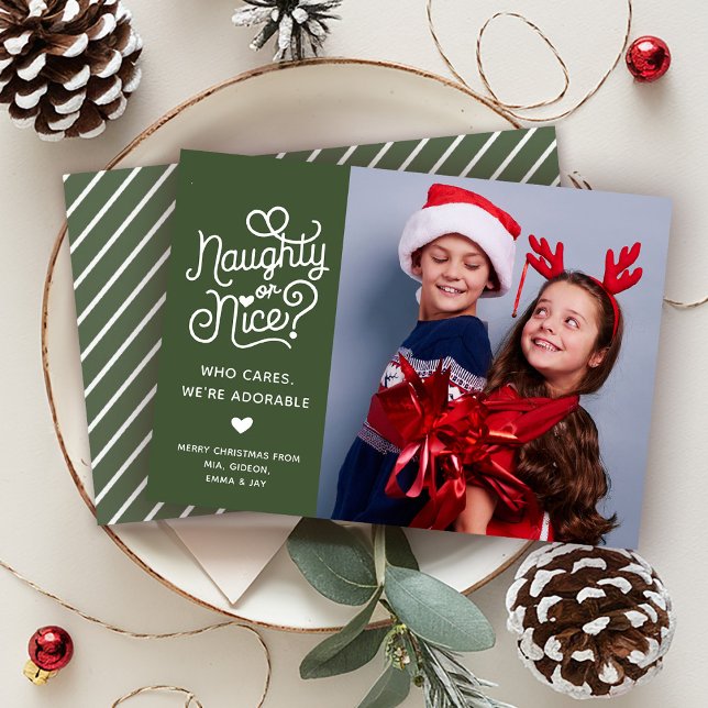 Naughty or Nice Funny Cute Kids Sibling Photo Holiday Card (Creator Uploaded)