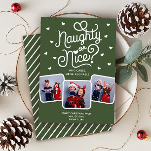 Naughty or Nice Funny Cute Sibling Family 3 Photo  Holiday Card