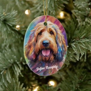 Naughty or Nice! Funny Define Naughty Pet Portrait Ceramic Tree Decoration