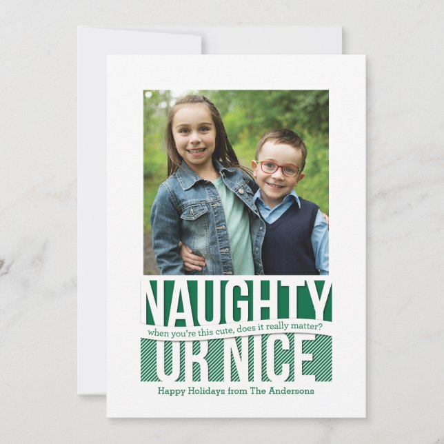 Naughty or Nice Funny Holiday Square Photo Card (Front)
