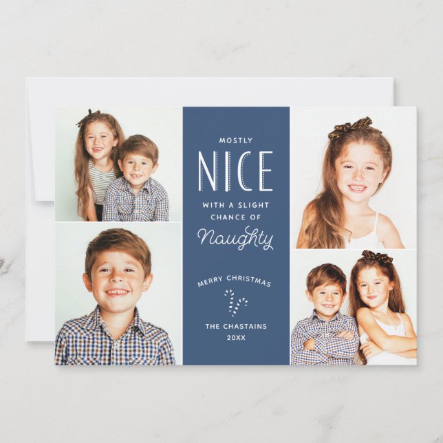 Naughty or Nice Funny Kids Photo Christmas Cards (Front)