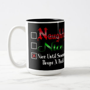 Naughty Or Nice Ice Hockey Fan Edition Black Two-Tone Coffee Mug