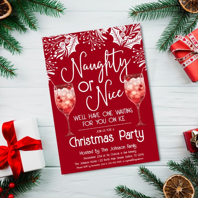 Naughty or Nice Mixed Drink Funny Christmas Party Invitation (Creator Uploaded)