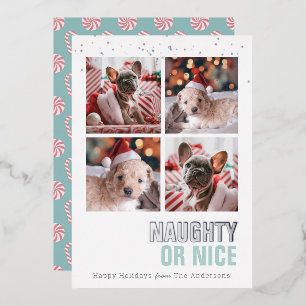 Naughty or Nice Pet 4 Photos Foil Holiday Card