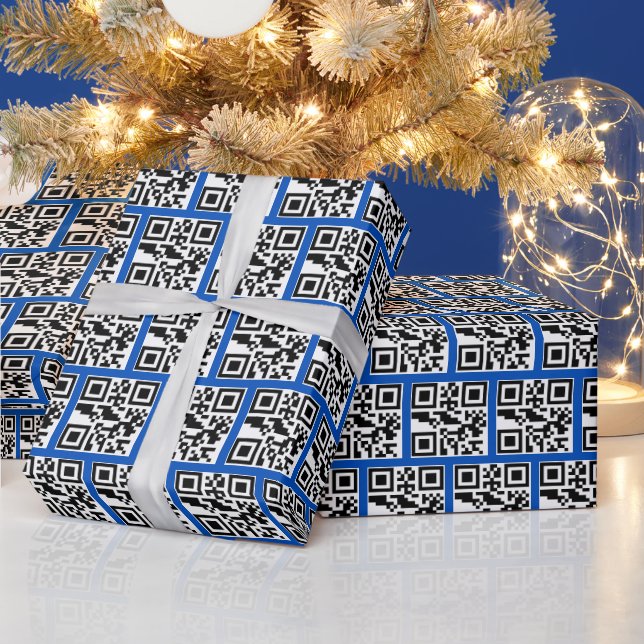 Naughty or Nice QR Codes on Blue Wrapping Paper (Holidays)