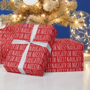 Naughty or nice red handwritten typography funny wrapping paper