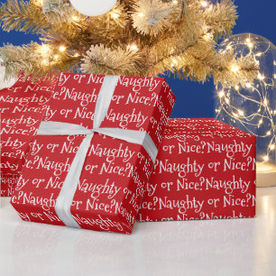 Naughty or nice red white cute typography funny wrapping paper