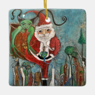 Naughty or Nice Santa and Krampus Art Ceramic Ornament