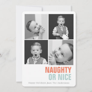 Naughty or Nice Simple 4 Photos Holiday Card