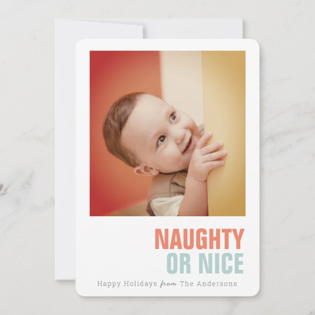 Naughty or Nice Simple Holiday Photo Card (Front)