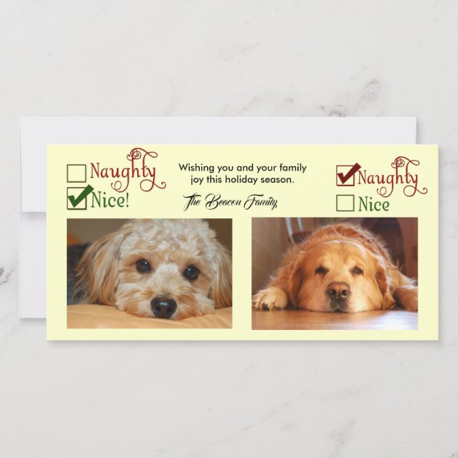 Naughty or Nice Two dog Christmas card (Front)