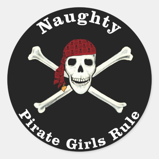 Naughty Pirate Girls Rule! Classic Round Sticker (Front)