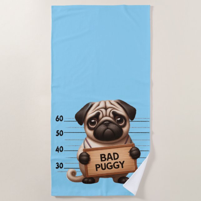 Naughty Pug Beach Towel (Front)