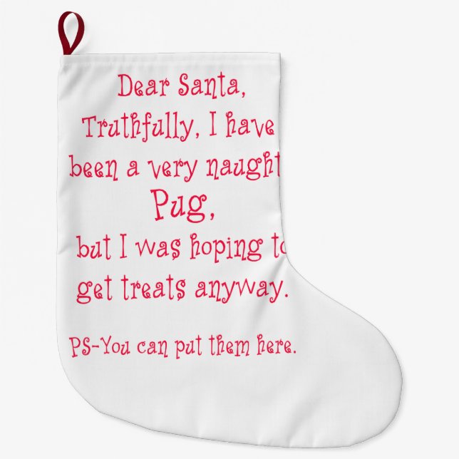 Naughty Pug Large Christmas Stocking (Front)