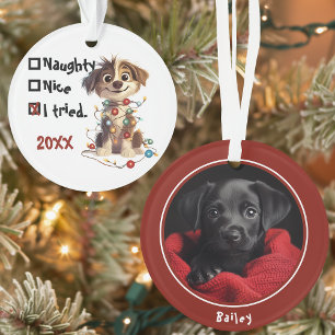 Naughty Puppy Santa Checklist Ornament