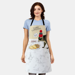 Naughty racoon steals Christmas cookies kitchen Apron