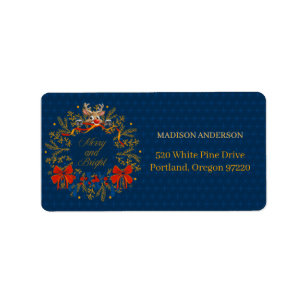 Naughty Reindeer Peeking Christmas Design in Navy  Label