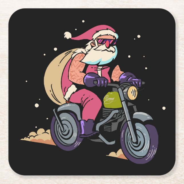 Naughty Santa Claus Square Paper Coaster (Front)