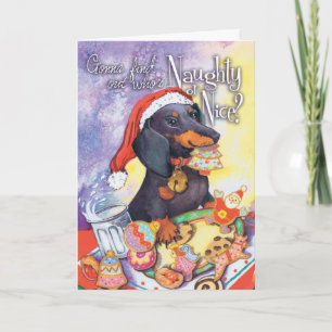 Naughty Santa Doxie Holiday Card