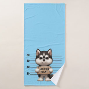 Naughty Siberian Husky Bath Towel