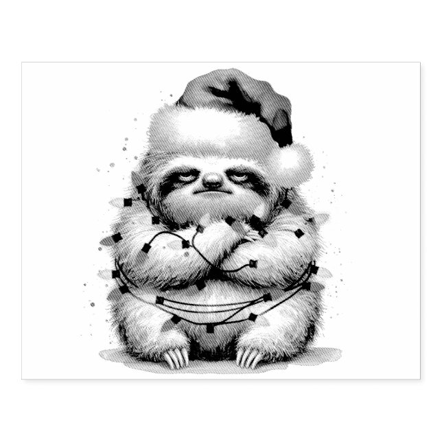 naughty sloth tangled in lights rubber stamp (Imprint)
