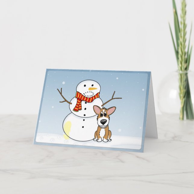 Naughty Snowman Corgi Christmas Card (Front)