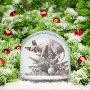 Naughty Sphynx Christmas Cat Snow Globe