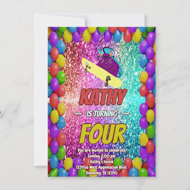 Naughty Squirrel Skateboard Birthday Party Invite (Front)