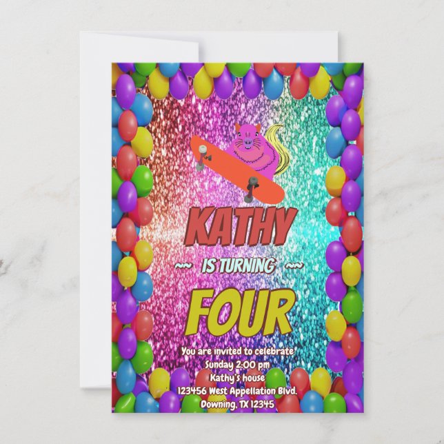 Naughty Squirrel Skateboard Birthday Party Invite (Front)