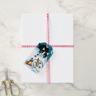 Naughty Tuxedo Cat and Snowman Gift Tags