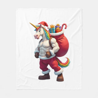 Naughty Unicorn Pun Funny Family Christmas Morning Fleece Blanket
