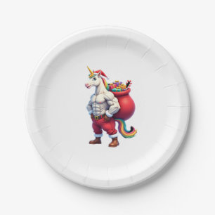 Naughty Unicorn Pun Funny Family Christmas Morning Paper Plate
