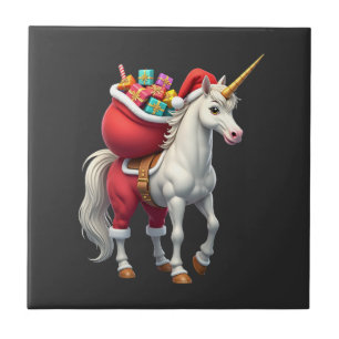 Naughty Unicorn Pun Funny Family Christmas Morning Tile