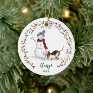 Naughty Watercolor Beagle Dog Photo Memory Ceramic Tree Decoration