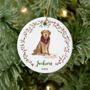 Naughty Watercolor Golden Retriever Photo Memory Ceramic Tree Decoration