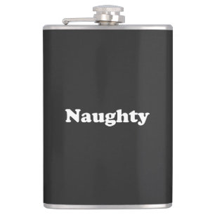 Naughty, white letters black hip flask