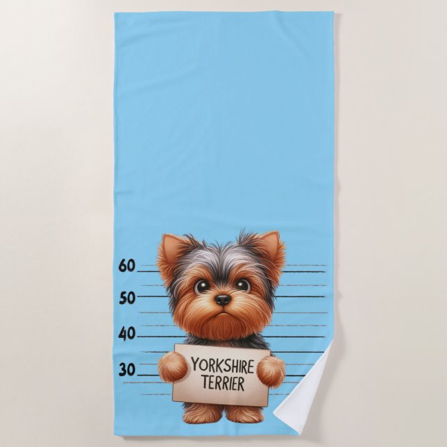 Naughty Yorkshire Terrier Beach Towel (Front)