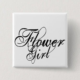 Naughy Grunge Script - Flower Girl Black 15 Cm Square Badge