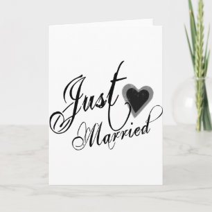 Naughy Grunge Script - Just Married Heart Black Announcement