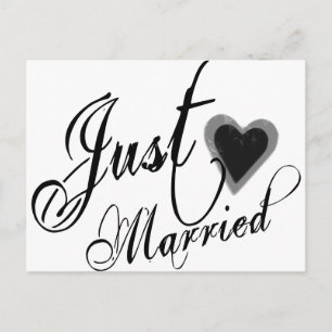 Naughy Grunge Script - Just Married Heart Black Announcement Postcard
