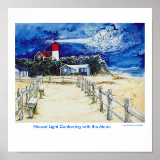Nauset Light Conferring with the Moon Poster