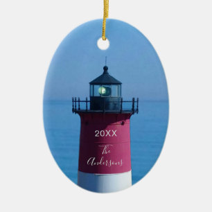 Nauset Lighthouse Dated Script Name Ceramic Tree Decoration