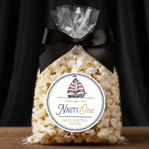 Nauti One Sailboat 1st Birthday Party Classic Round Sticker